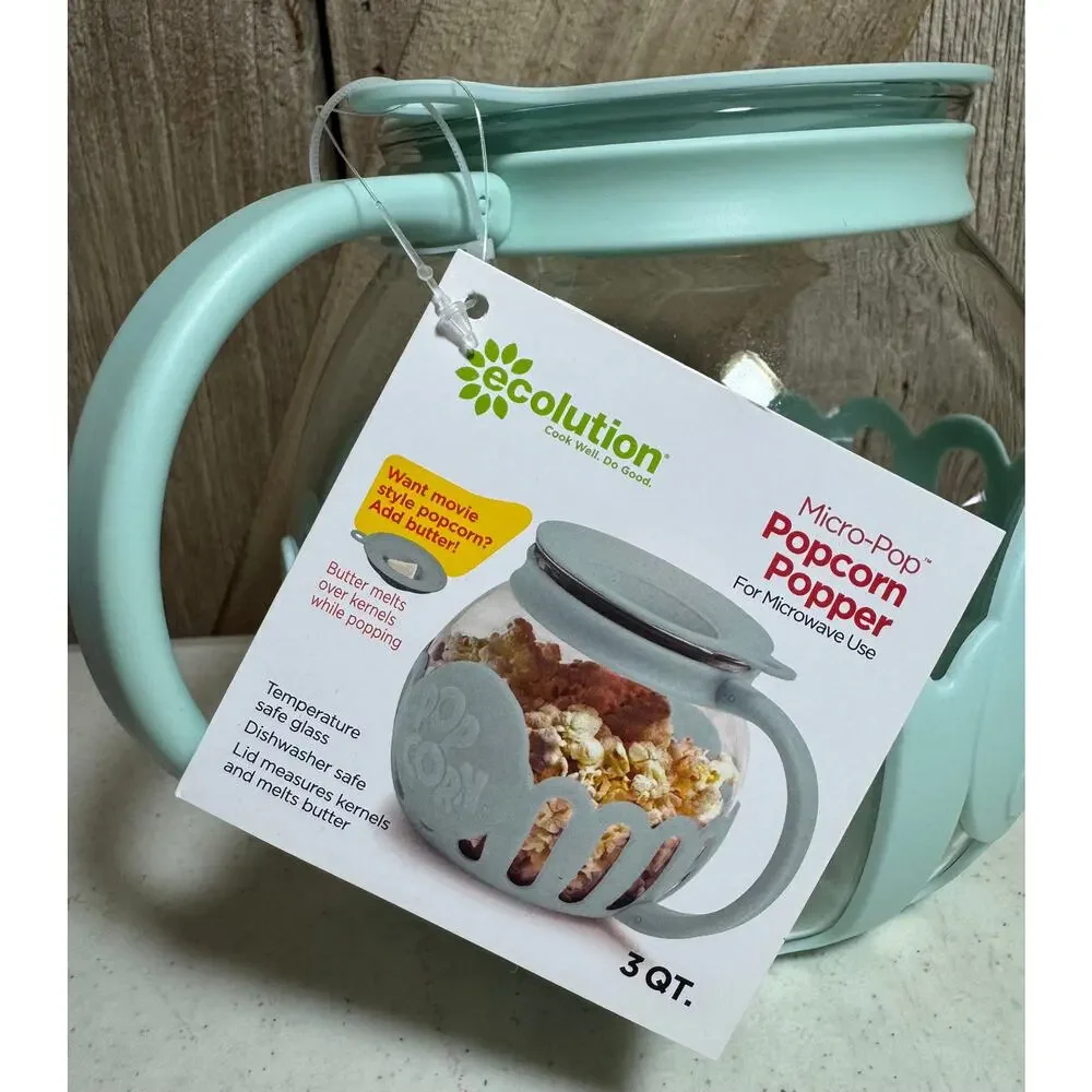 Ecolution Micro-Pop 3 Qt. Microwave Popcorn Popper Mint Green New with Tags